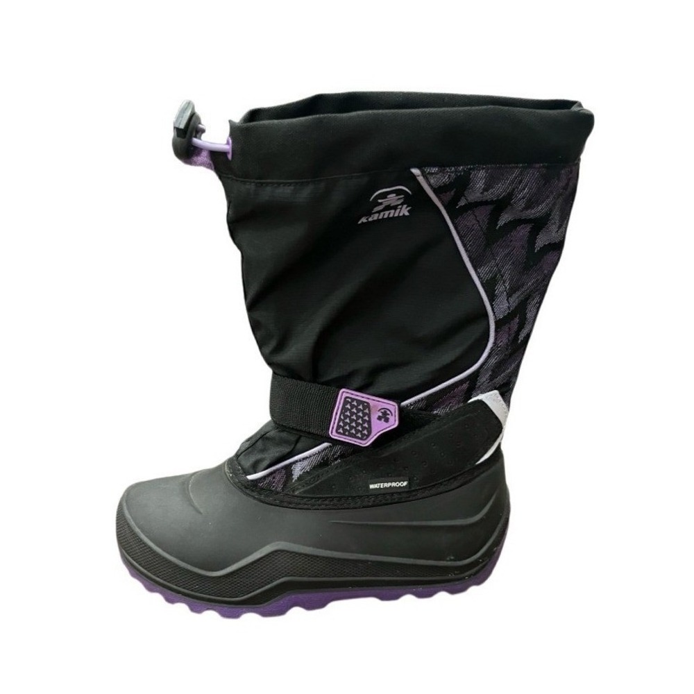 Kamik Kids Waterproof Winter Snow Boots Black Purple Chevron GIrls Size 5